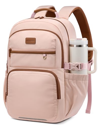 LOVEVOOK Laptop Backpack for Women, 15.6 Inch Travel Backpack with Giant Tumbler Holder Pocket, Multi-Pocket College School Bookbag Purse, Water-Resistant Work Daypack for Teacher Nurse - color: Pink-tan-m, size: 15.6 inch