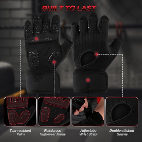 COFIT Weight Lifting Gloves for Men Women, Workout Gloves with Wrist Wrap Support, 5MM SBR Palm Padding, Half Finger Breathable Gym Gloves with Non-Slip Grip for Weightlifting, Training, Pull Ups - size: Medium