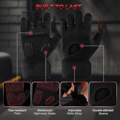 COFIT Weight Lifting Gloves for Men Women, Workout Gloves with Wrist Wrap Support, 5MM SBR Palm Padding, Half Finger Breathable Gym Gloves with Non-Slip Grip for Weightlifting, Training, Pull Ups - size: Small
