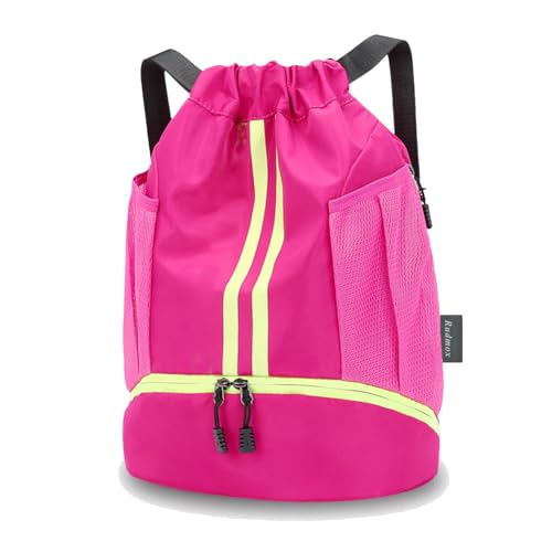 Drawstring Backpack with Shoe Compartment,Water Resistant Sports Gym Bag,String Bag for Men Women,Soccer,Basketball - color: Rose
