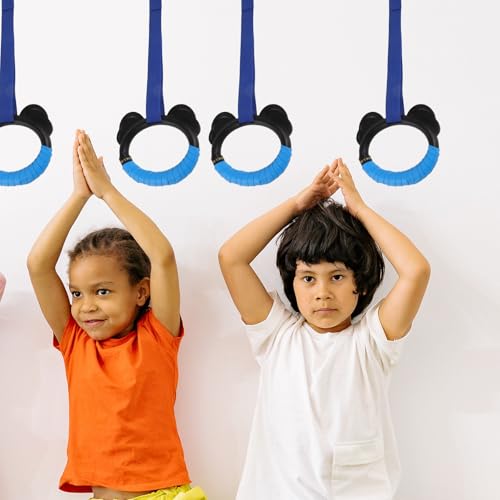 Happyyami ’s Adjustable Gymnastics Rings Set with Sturdy Plastic Rings and Adjustable Straps, 2 Pairs (1m Blue and Red), Indoor Fitness Equipment for Pull-ups and Gymnastics Training at Home