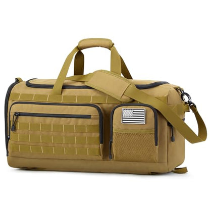 G4Free 3-in-1 Travel Duffle Bag for Men and Women, 50L Large Gym Sports Bags Tactical Military Duffle Backpack with Shoes Compartment and Wet Pocket (Khaki) - color: Khaki