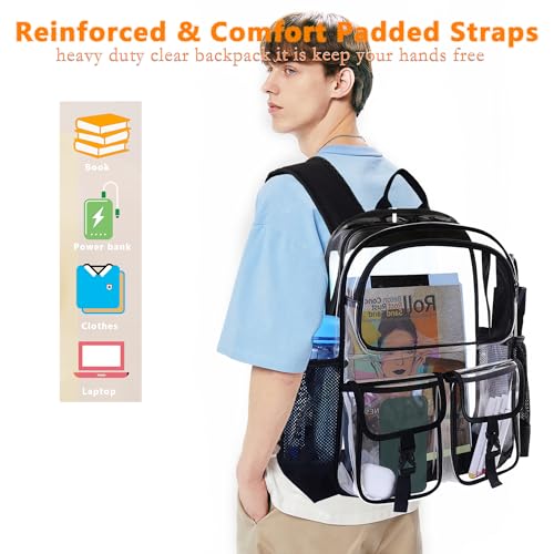 Clear Backpack for School, Clear Bookbag Heavy Duty Transparent Backpacks 17 '' Large See Through Bag for Boys Girls - color: Blue