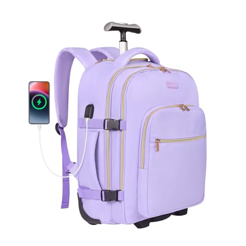 DEVPNR Rolling Backpack for Women, Travel Backpack with Wheels, TaroPurple | 17 Inch Wheeled Roller Laptop Bag for Adults, Carry On Underseat Luggage for College Business Work Overnight Travel - color: Taro Purple