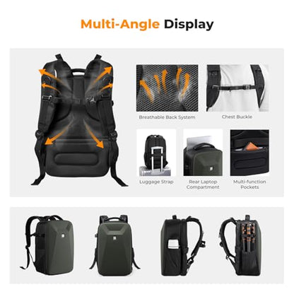 K&F CONCEPT Camera Backpack,Hardshell Photography DSLR Camera Bag with 15-15.6 Inch Laptop Compartment Waterproof Hard Shell Camera Case - color: Deep Green