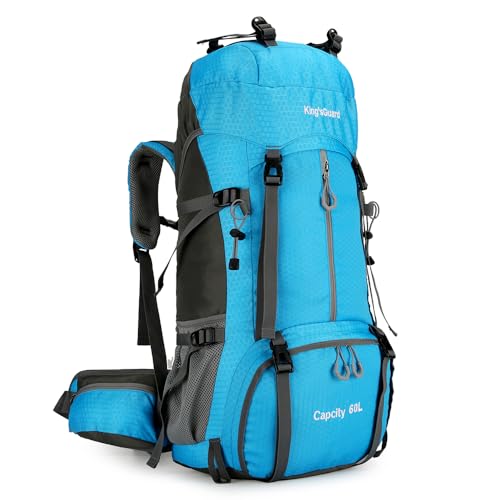 King'sGuard 60L waterproof lightweight hiking backpack with rain cover and shoe compartment outdoor sports travel backpack (Light blue) - color: Lightblue