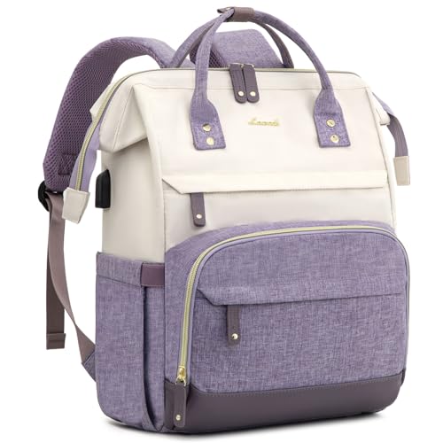 LOVEVOOK Laptop Backpack for Women, 15.6 Inch Work Business Backpacks Purse With Large Capacity, Waterproof Nurse Bag College Bookbag for School, Waterproof Casual Daypack for Travel - color: White-purple, size: 15.6 INCH