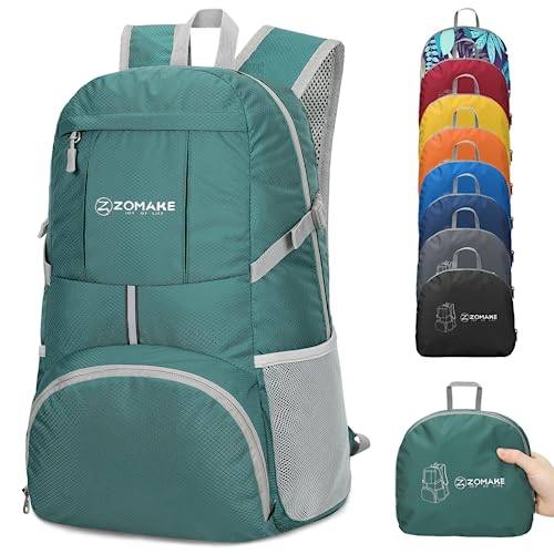 ZOMAKE Lightweight Packable Backpack 35L, Light Foldable Backpacks Water Resistant Collapsible Hiking Bag, Compact Folding Day Pack for Travel Camping(Dark Green) - color: Dark Green