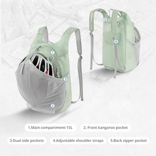 CAMEL CROWN Foldable Hiking Backpack Lightweight Travel Backpack Waterproof Small packable backpack Men's and Women's Green-15L - color: Green-15l