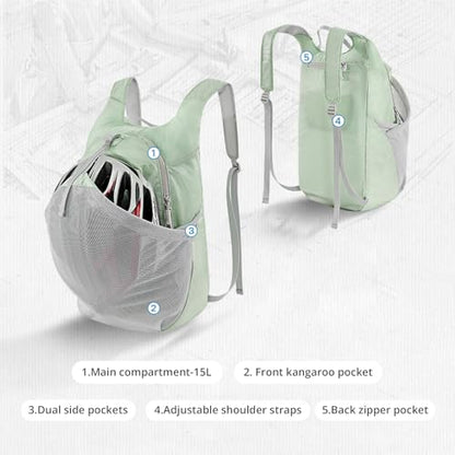 CAMEL CROWN Foldable Hiking Backpack Lightweight Travel Backpack Waterproof Small packable backpack Men's and Women's Green-15L - color: Green-15l