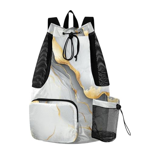 Draw String Back Bag Gym Swim Bag With Inside Pockets Pull String Bag Dry Wet Separation Marble White Grey - color: Color 10