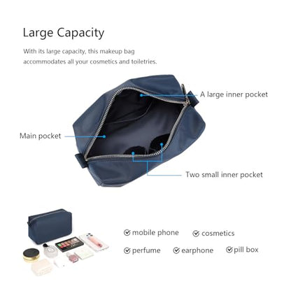 Organizer Bag Lightweight Cosmetic Bag with Ring Clasp Perfect Travel Makeup Bag for Women nylon Stand Up Design (Navy Blue/Nylon) - color: Navy Blue/Nylon