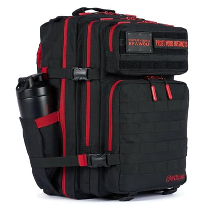 WOLFpak 45L Athletic Gym Backpack (Red Wolf) Durable 1000D Waterproof Oxford Material with MOLLE Webbing, Laptop Pocket & Dual Cup Holders, Durable Fitness/Travel/Military Daypack - color: Red Wolf