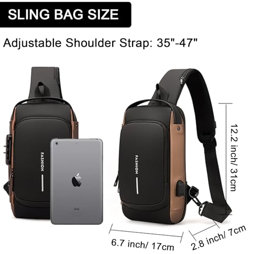 Sling Bag for Men Anti-theft USB Crossbody Shoulder Backpack Purse Waterproof PU Leather Chest Bag Travel Daily Use - color: Grey