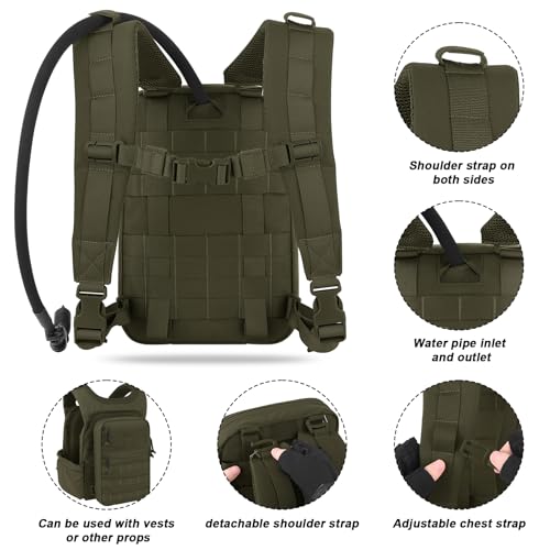 PETAC GEAR Tactical Molle Hydration Pack for 1.5L - Lightweight Water Reservoir Bag for Molle Vest Backpack, for Hiking, Hunting - style: RG no Bladder