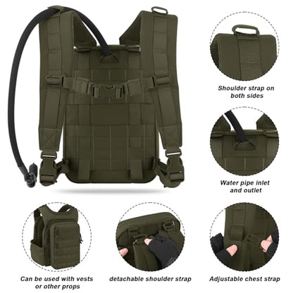 PETAC GEAR Tactical Molle Hydration Pack for 1.5L - Lightweight Water Reservoir Bag for Molle Vest Backpack, for Hiking, Hunting - style: RG no Bladder
