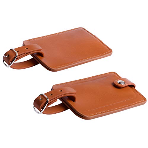 Luggage Bag Tags Leather Travel ID Labels Suitcase Name Tags with Snap - color: Brown 2 Pack