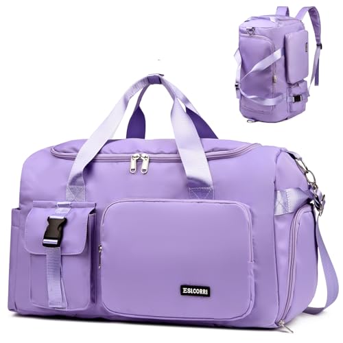 Eslcorri Gym Duffle Bag for Women Men, Sports Backpack with Wet & Shoe Compartment, Fitness Overnight Weekender Bag for Yoga, Swim, Travel (Style B, Light Purple) - color: 42L-Light Purple, style: Style B