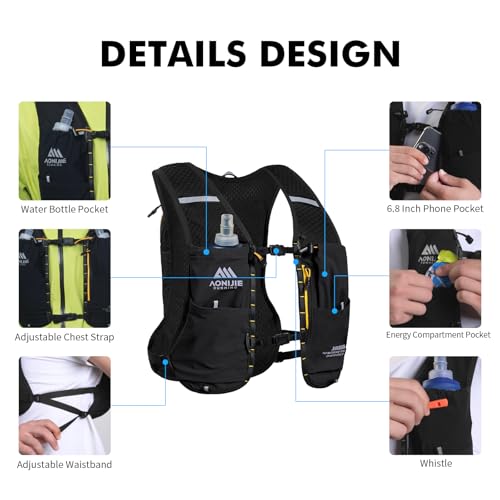 AONIJIE Running Hydration Vest for Men Women 8L Backpack with 500ml Soft Flask Water Bottle - style: Black