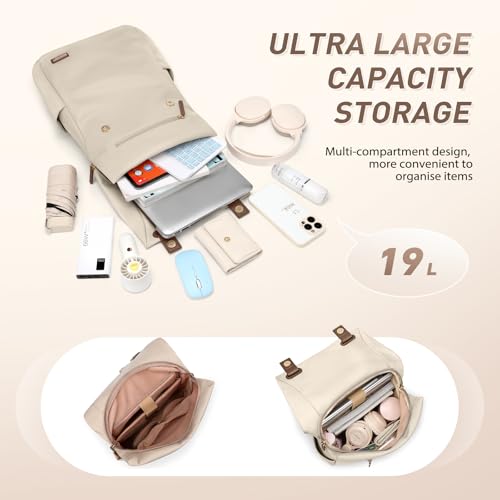 Women Laptop Backpack Computer Backpacks Carry On Waterproof backpack Fits 14Inch Notebook Travel Commute College (Apricot) - color: Elegant Apricot, size: 14 Inch
