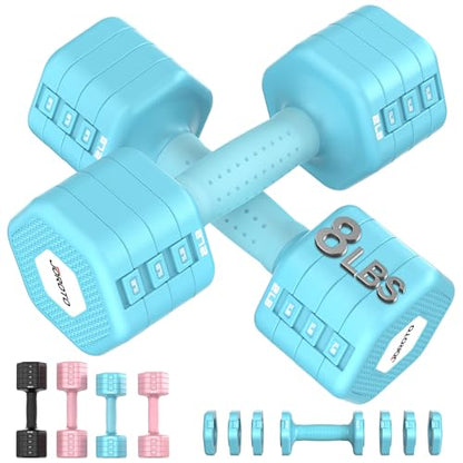 JOROTO 4-in-1 Adjustable Dumbbell Set of 2, 16LBS/22LBS Hand Weights for Women, Men, Upgraded TPE Soft Handle, 1s-Adjust Dual-Stable Dumbbell Set for Women Home Gym Exercise Training - color: C-Blue-16 LBS Pair