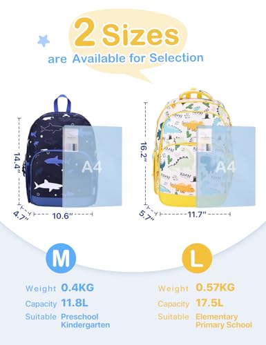 VASCHY Kids Backpacks, 12L Toddler & 17.5L School Backpacks, Lightweight Water-Resistant for Boys and Girls Ages 3-12 - color: Dino Yellow, size: Large
