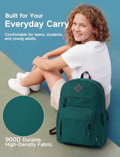 VASCHY School Backpack,Two Compartments Daypack Bookbag Schoolbag for High School Teen Boy Girls/College/Work/Men Women Green - color: Green