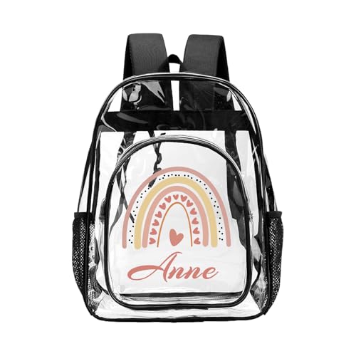 Personalized Rainbow Clear Backpack for Girls With Name, Custom WaterProof Kids Clear Backpack Heavy Duty With Reinforced Strap for College Workplace, Back to School Gifts for Girls - color: J-clear Backpack