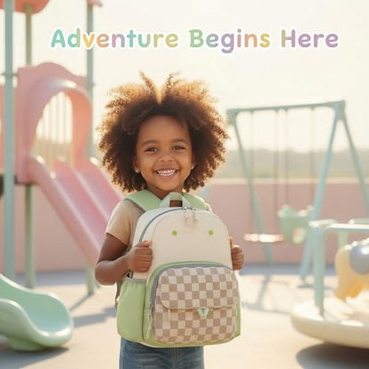 BTOOP Kids Backpack for Boys Girls 3-6, Preschool Kindergarten Backpack with Insulated Lunch Compartment & Chest Strap, Cute Lightweight School Travel Bag Fits A4 Folder - color: Brown Checkered, size: Age 3-6 (14.5" H Fit Folder)