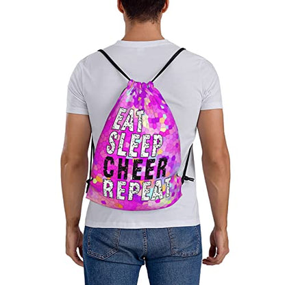 Drawstring Backpack Gym String Bag Sports Drawstring Sackpack For Women Men - color: New Eat Sleep Cheer Repeat