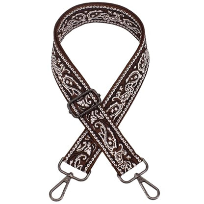 Replacement Purse Strap Shoulder Strap Adjustable Crossbody Strap for Women Crossbody Wide Shoulder Bag - color: Brown Paisley-Black Metal