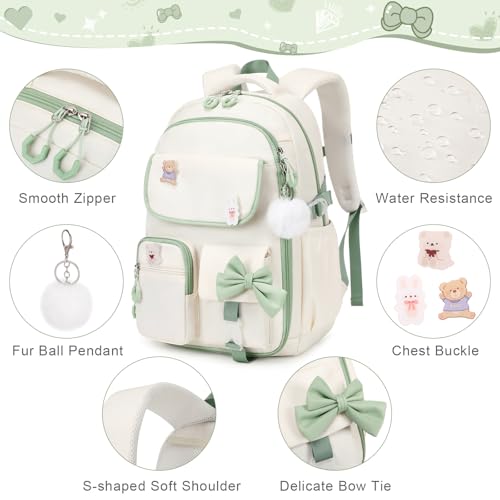 ACESAK Girls Backpack - 3PCS Backpack for Girls Cute School Backpacks for Girl Kindergarten Elementary Preschool Middle Kids School Bags with Lunch Box Pencil Case Set (Beige Green) - color: Beige Green