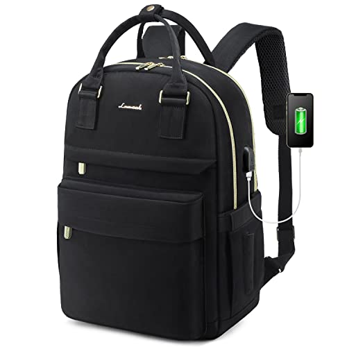 LOVEVOOK Laptop Backpack for Women 15.6 Inch Laptop Bag with USB Port, Fashion Waterproof Backpacks Teacher Nurse Stylish Travel Bags Vintage Daypacks Bookbag for College School Work - color: Black, size: 15.6 Inch