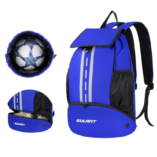 EULANT Soccer Backpack with Shoes Compartment, Waterproof Drawstring Bag for Sport Gym Swim Yoga Travel Football Volleyball - color: Upgraded Blue