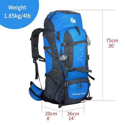 80L Hiking Backpack,Waterproof Lightweight Trekking Bag with Air Cushion Straps, Suitable for People Who are 5 feet 5 inches or taller for Mountaineering/Camping/Travel (blue,80L) - color: Blue
