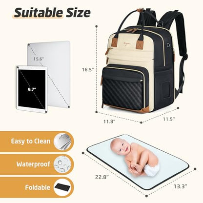 Diaper Bag Backpack - Extra Large Diaper Bag for 2 Kids Twin, Travel Baby Bags for Mom Dad 25-37L Expandable with Changing Pad Earphone Hole, Apricot Black - color: Black & Apricot