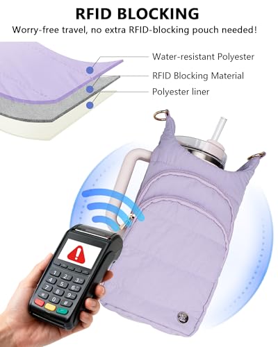 Water Bottle Holder with Strap for 30/32 oz, Crossbody Water Bottle Carrier Bag with RFID Blocking Phone Pocket - color: Purple