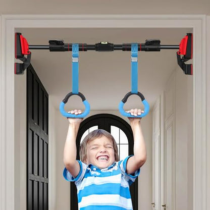 2 Pairs Training Rings Set with Adjustable 1m Straps, Blue and Red Pull-up Rings for Strength and Grip Development, Fitness Equipment for and Boys Indoor Use