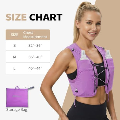Running Vest Lightweight Packable Trail Hydration with 2 17oz Soft Flask Jogging Marathon Hiking Women Men - color: Purple, size: Small