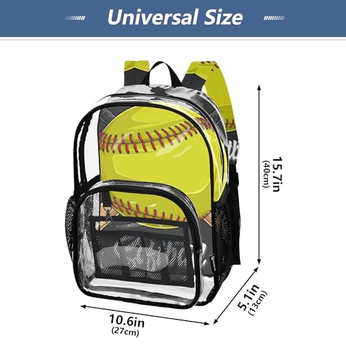 Yellow Softball Baseball Clear Backpack PVC Transparent School Backpack Lightweight Student Book Bags Capacity Clear Bag - color: Viameter Yellow