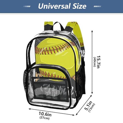 Yellow Softball Baseball Clear Backpack PVC Transparent School Backpack Lightweight Student Book Bags Capacity Clear Bag - color: Viameter Yellow