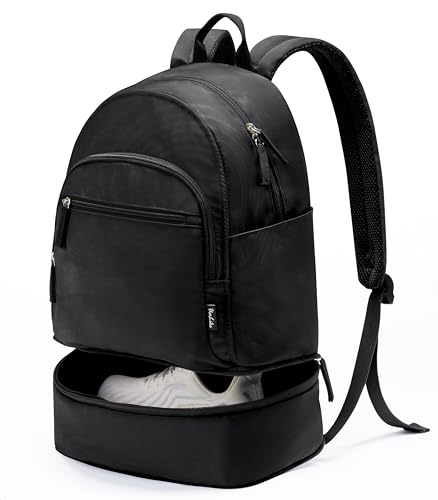 Uselike Gym Backpack for Women Men, Lightweight Gym Bag with Shoe Compartment, Waterproof Workout Backpack with Wet Pocket - color: Black