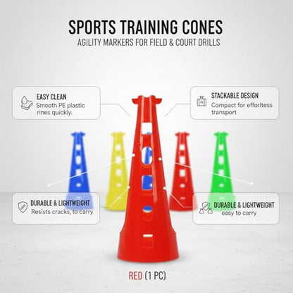 Red PE Plastic Agility Cones for Sports Training, Stackable Field Markers for Soccer and Basketball Drills - size: 6.3 x 6.3 x 15.75"
