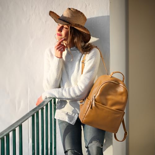 Kattee Genuine Leather Backpack Purse for Women Antitheft Rucksack Soft Work Casual Daypack Fashion - color: Khaki