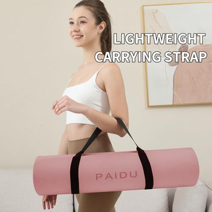PAIDU Yoga Mat Non Slip Anti-tear,extra thick-2/5 inch（10MM）High Resiliency Professional POE Yoga Mats for Women Men Kids,72"x24"inch,Workout, Yoga, Pilates and Floor Exercise, with Carrier Strap - color: Pink + black
