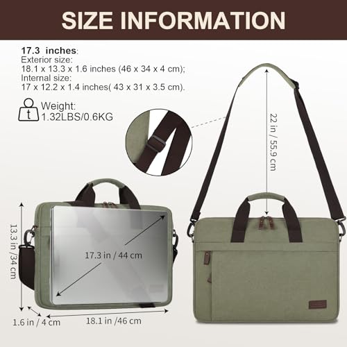 ESTARER Laptop Bag 17-17.3 Inch, Computer Bags for Men Water-resistant Canvas Laptop Case Slim Laptop Sleeve Fits Hp/Dell/Asus/Lenovo/Acer, Green - color: Green, size: 17-17.3 Inch