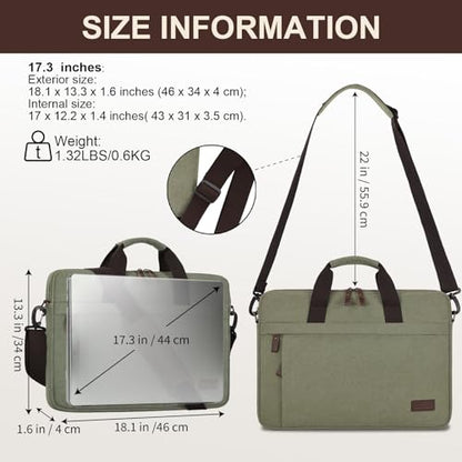 ESTARER Laptop Bag 17-17.3 Inch, Computer Bags for Men Water-resistant Canvas Laptop Case Slim Laptop Sleeve Fits Hp/Dell/Asus/Lenovo/Acer, Green - color: Green, size: 17-17.3 Inch