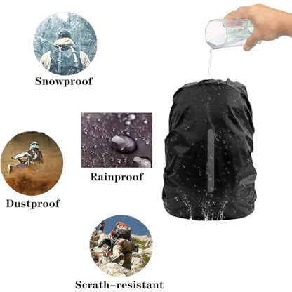 Lightweight Waterproof Backpack Cover, Packable Rain Cover for Backpack Protection, High-Visibility Reflective Travel & Hiking Rain Cover(Black)