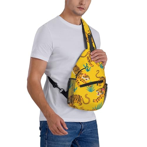 Yellow Angry Tiger Outdoor Crossbody Shoulder Bag For Unisex Young Adult Hiking Bicycling - color: 20