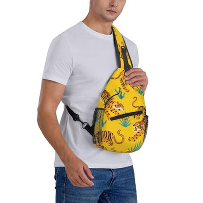 Yellow Angry Tiger Outdoor Crossbody Shoulder Bag For Unisex Young Adult Hiking Bicycling - color: 20